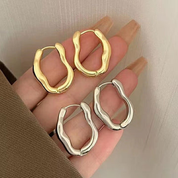 Vintage Silver Plated Stainless Steel Irregular Hoop Earrings - LaVie Jewelery