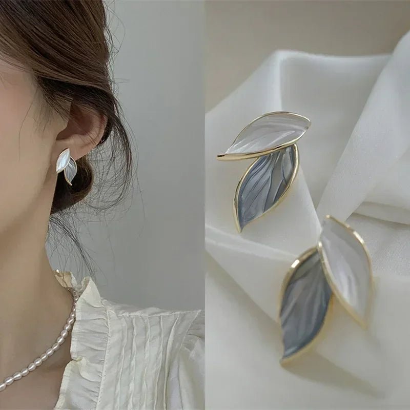 Korean Trendy Fresh Lovely Sweet Grey Leaf Stud Earrings - LaVie Jewelery