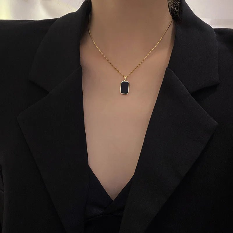 Korean Stainless Steel Rectangular Pendant Gold Silver Necklace - LaVie Jewelery
