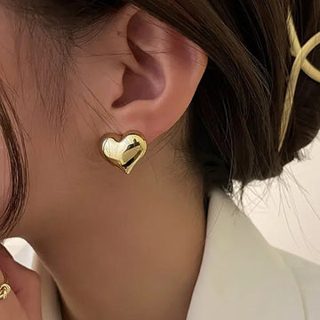 Gold Color Smooth Love Heart Shaped Stud Earrings - LaVie Jewelery