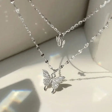 Lats Sparkling Double Layer Butterfly Collar Chain Necklace - LaVie Jewelery