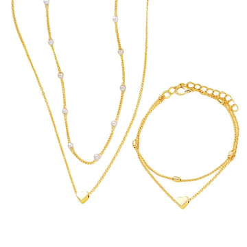 14K Gold Plated Heart Pearl Pendant Jewelery Sets - LaVie Jewelery