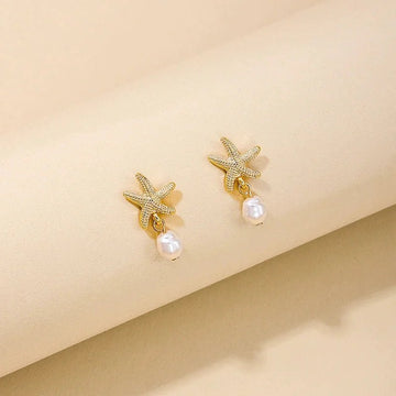 Starfish Pearl Drop Earrings - LaVie Jewelery