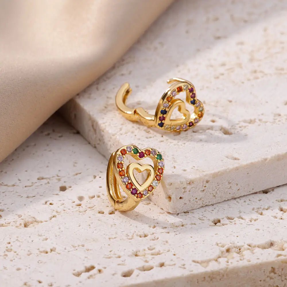 Stainless Steel Gold Silver Color Zircon Heart Earrings - LaVie Jewelery