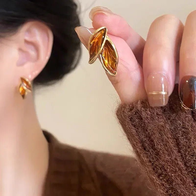 Korean Trendy Fresh Lovely Sweet Grey Leaf Stud Earrings - LaVie Jewelery