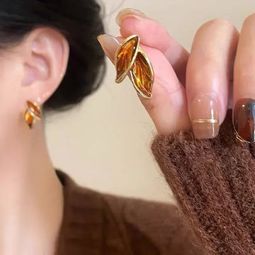 Korean Trendy Fresh Lovely Sweet Grey Leaf Stud Earrings - LaVie Jewelery