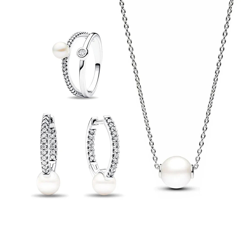 925 Sterling Silver Freshwater Cultured Pearls Collier Pearl Jewelery Set - LaVie Jewelery