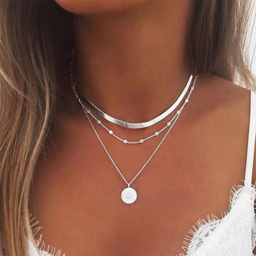 Multi - layer Snake Bone Chain with Round Bead Chain Necklace - LaVie Jewelery