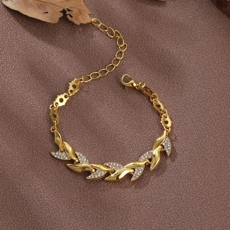 Gold Colour Twisted Crystal Stone Leaf Bracelet - LaVie Jewelery