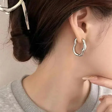 Vintage Silver Plated Stainless Steel Irregular Hoop Earrings - LaVie Jewelery