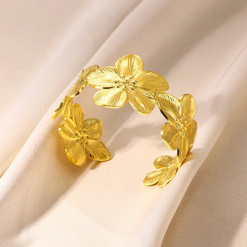 Chic Gold Color Elegant Flower Shaped Cuff Bracelet - LaVie Jewelery