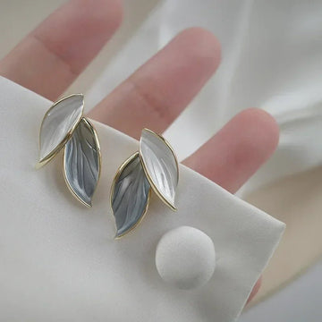 Korean Trendy Fresh Lovely Sweet Grey Leaf Stud Earrings - LaVie Jewelery