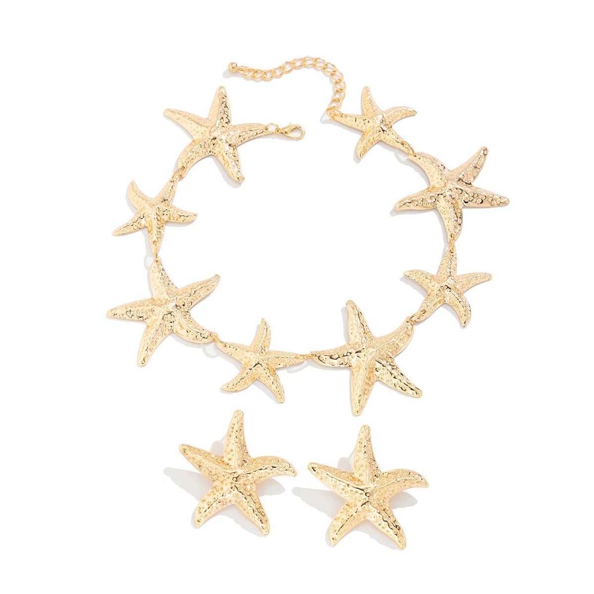Vintage Large Metal Starfish Choker Necklace Drop Earrings Jewelry Set - LaVie Jewelery