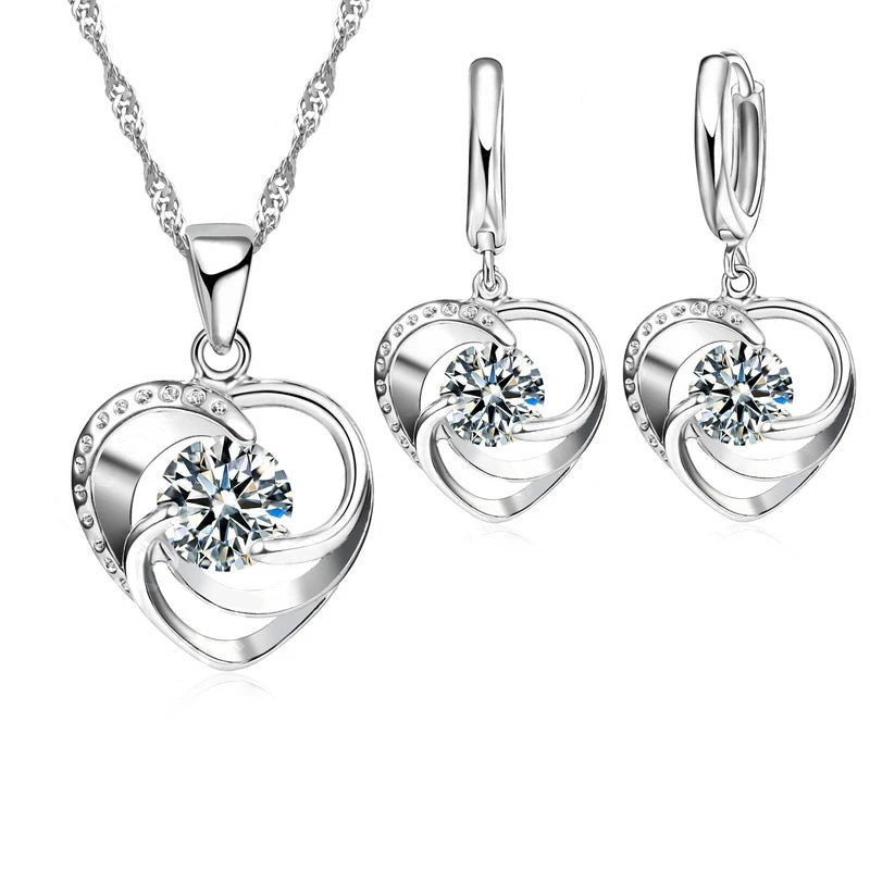 925 Sterling Silver Long Chain Necklace Earrings Set - LaVie Jewelery