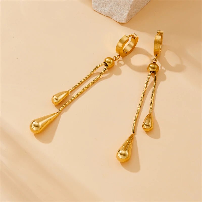 Stainless Steel Adjustable Water Droplet Earrings Necklace Jewelry Set - LaVie Jewelery