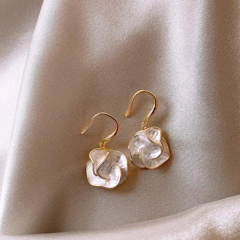 Korean Golden Rimmed Flower Drop Earrings - LaVie Jewelery