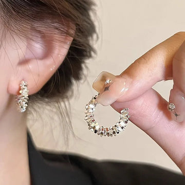 Sparkling Silver Color Irregular Metal C - shaped Earrings - LaVie Jewelery
