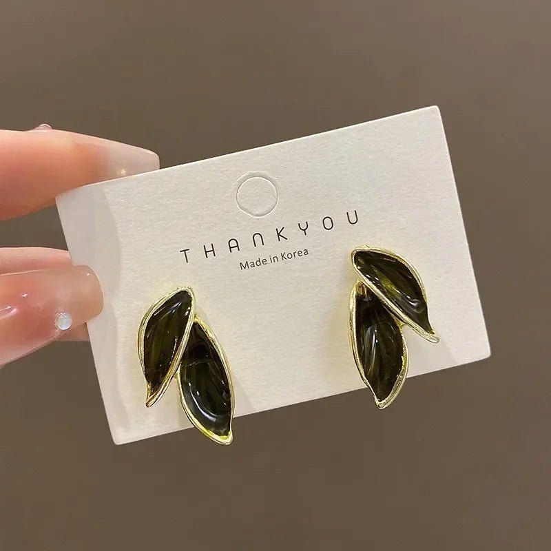 Korean Trendy Fresh Lovely Sweet Grey Leaf Stud Earrings - LaVie Jewelery