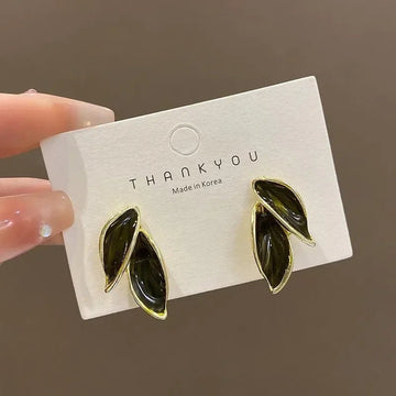 Korean Trendy Fresh Lovely Sweet Grey Leaf Stud Earrings - LaVie Jewelery