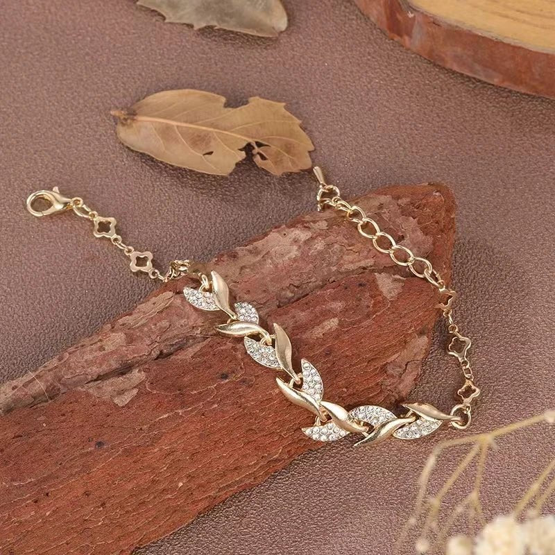 Gold Colour Twisted Crystal Stone Leaf Bracelet - LaVie Jewelery