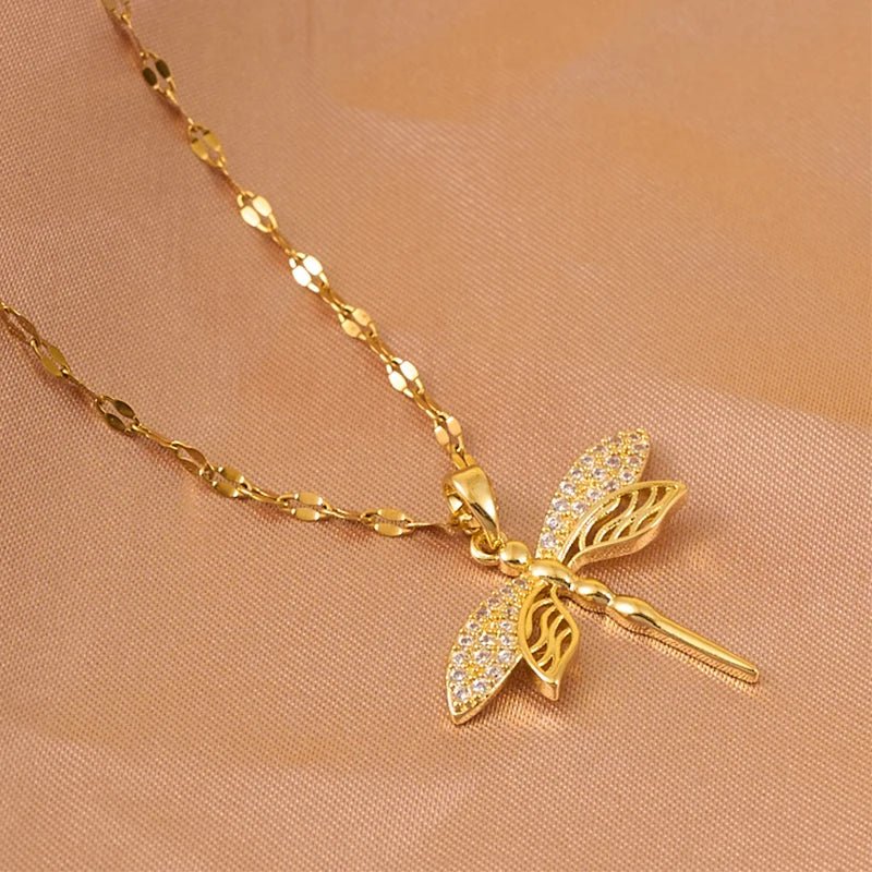 Stainless Steel Gold Color Dragonfly Wings Necklaces For Women - LaVie Jewelery