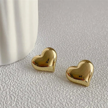 Gold Color Smooth Love Heart Shaped Stud Earrings - LaVie Jewelery