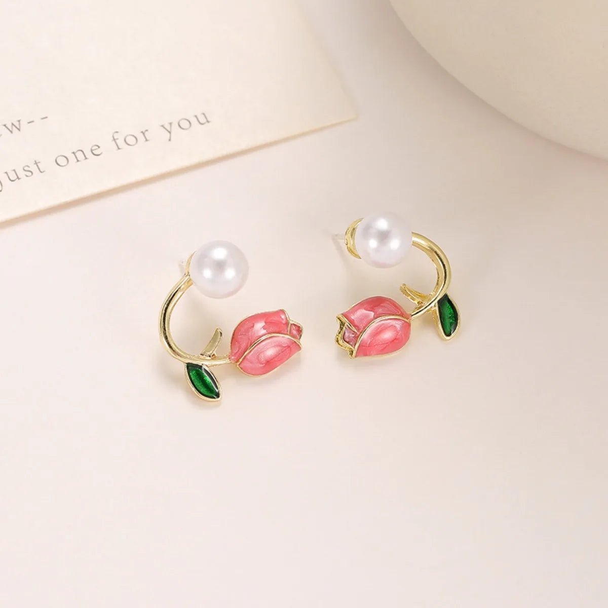 French Tulip Flower Pearl Stud Earrings Pearl Earrings - LaVie Jewelery