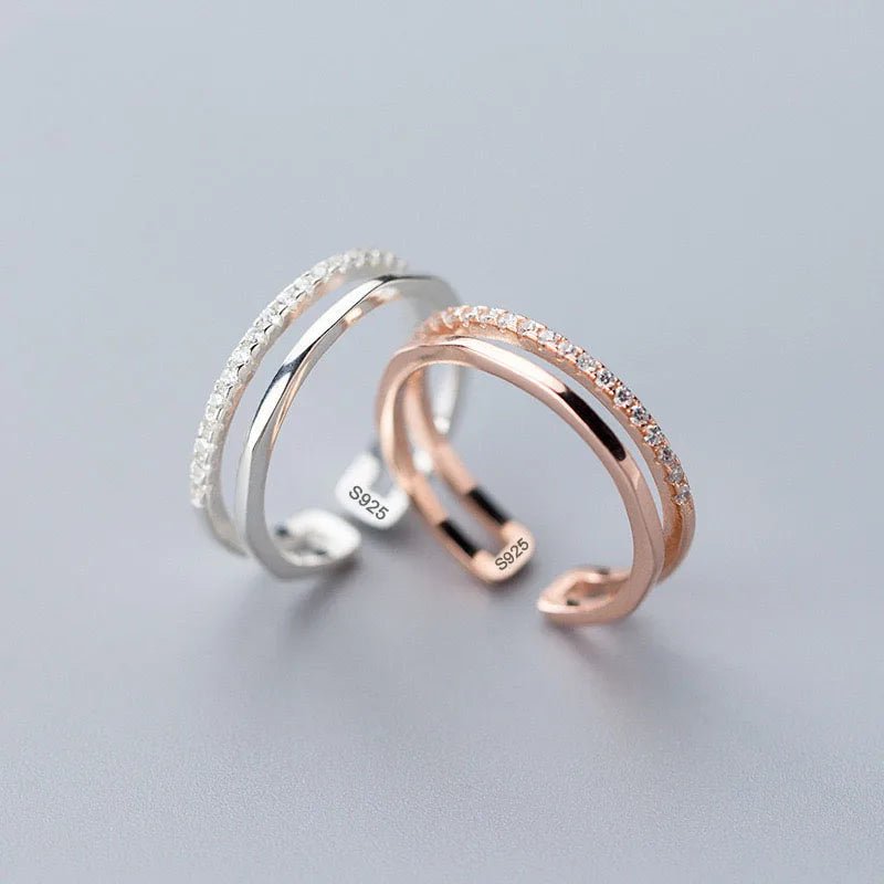 925 Sterling Silver Minimalist Handmade Double Zircon Rings - LaVie Jewelery
