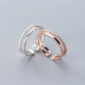 925 Sterling Silver Minimalist Handmade Double Zircon Rings - LaVie Jewelery