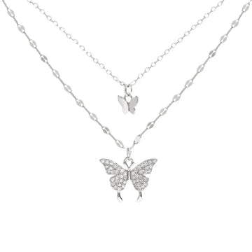 Lats Sparkling Double Layer Butterfly Collar Chain Necklace - LaVie Jewelery