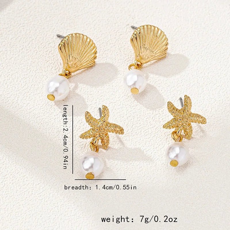Starfish Pearl Drop Earrings - LaVie Jewelery
