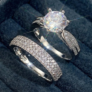 Charm Silver Color White Stone Rings Set - LaVie Jewelery