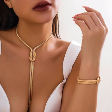 Vintage Goth Tassel Long Snake Twisted Chain Bracelet Necklace Set - LaVie Jewelery