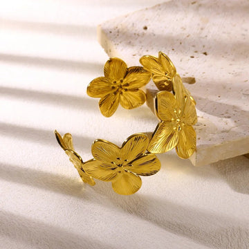Chic Gold Color Elegant Flower Shaped Cuff Bracelet - LaVie Jewelery