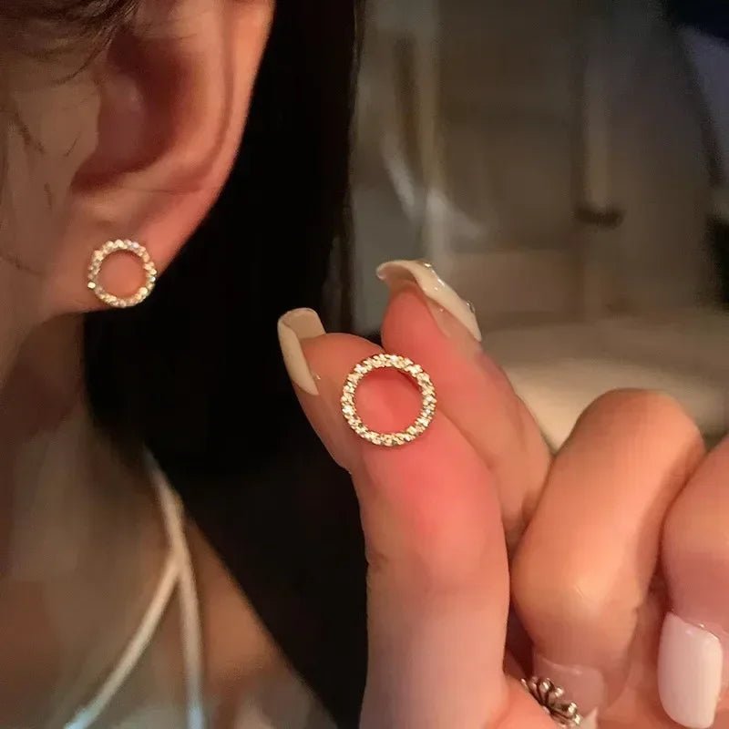 Gold Color Small Crystal Circle Stud Earrings - LaVie Jewelery