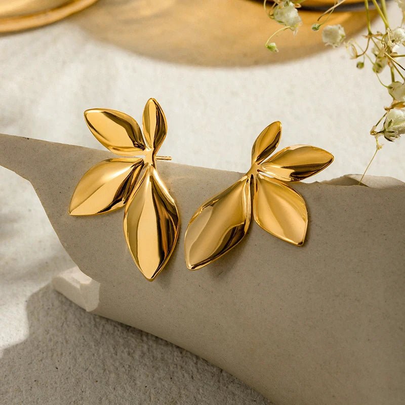 Stainless Steel Leaves Flower Stud Earrings - LaVie Jewelery