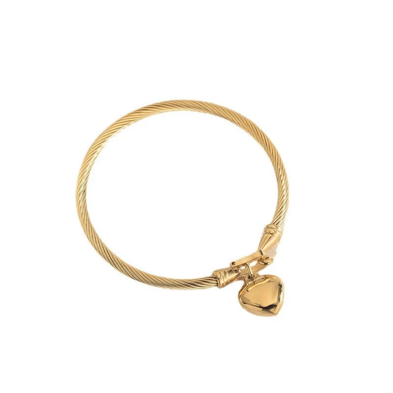 18k Gold Stainless Steel Heart Pendant Charm Bangle Bracelets - LaVie Jewelery