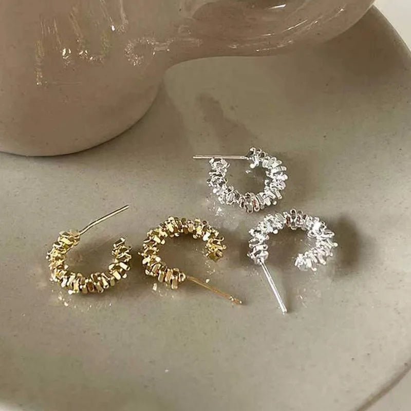 Sparkling Silver Color Irregular Metal C - shaped Earrings - LaVie Jewelery