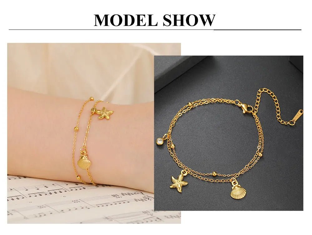 Stainless Steel Starfish Seashell Charms Bracelet - LaVie Jewelery