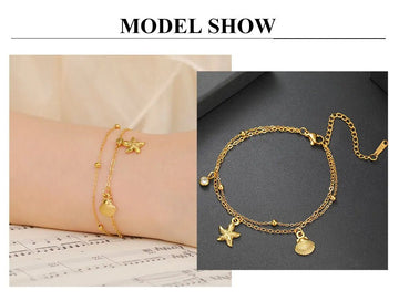 Stainless Steel Starfish Seashell Charms Bracelet - LaVie Jewelery