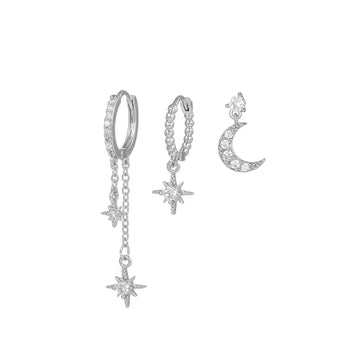 Gold Plated Cubic Zirconia Star Moon Dangle Earrings Set - LaVie Jewelery