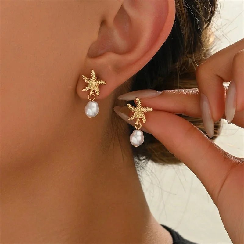 Starfish Pearl Drop Earrings - LaVie Jewelery