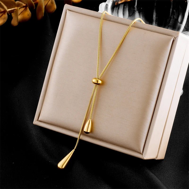 Stainless Steel Adjustable Water Droplet Earrings Necklace Jewelry Set - LaVie Jewelery