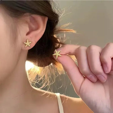 Gold Color Metal Starfish Stud Earrings - LaVie Jewelery