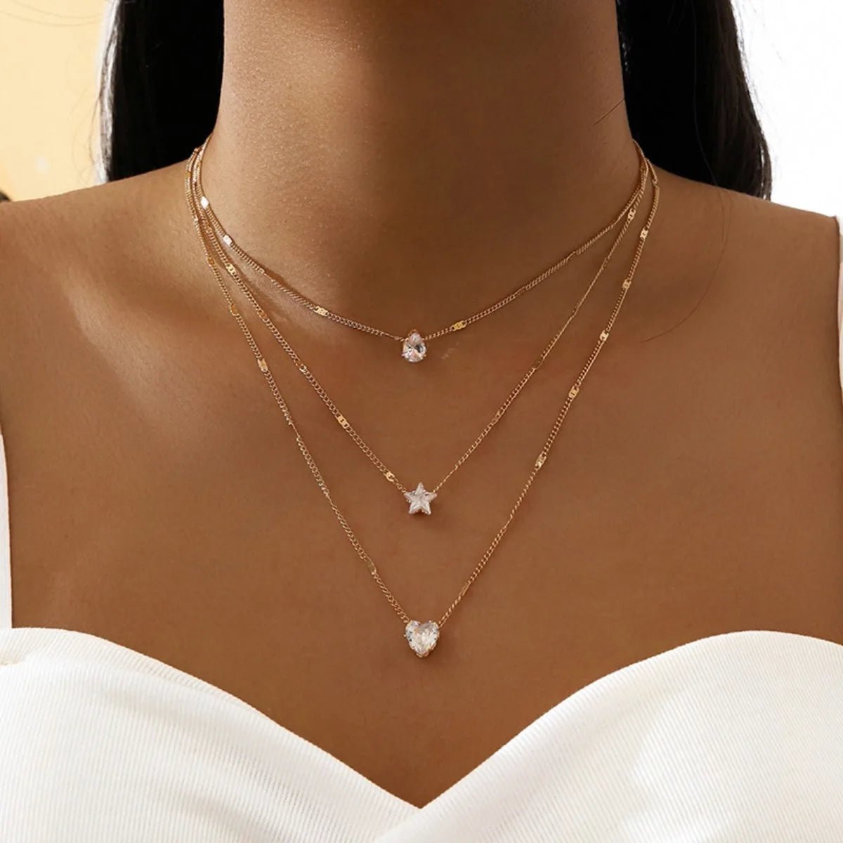 Multi - layer Star Heart Shape Water Drop Pendant Chain Necklace - LaVie Jewelery