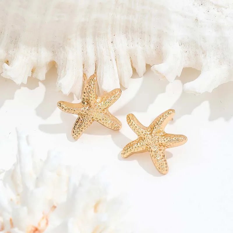 Gold Color Metal Starfish Stud Earrings - LaVie Jewelery
