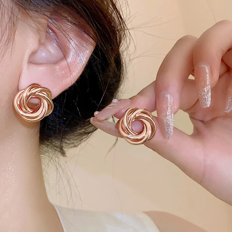 Multilayer Round Circles Twisted Metal Gold Color Hoop Earrings - LaVie Jewelery