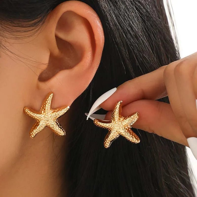 Gold Color Metal Starfish Stud Earrings - LaVie Jewelery