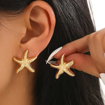 Gold Color Metal Starfish Stud Earrings - LaVie Jewelery
