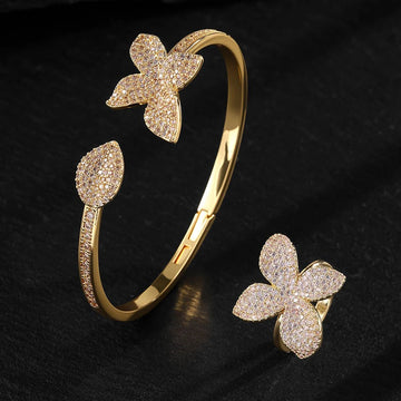 Luxury Silver Color Flower Leaf Adjustable Jewelry Set - LaVie Jewelery